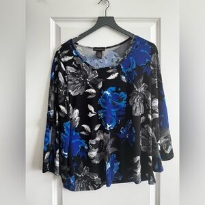 Susan Lawrence Black and Blue Floral Blouse